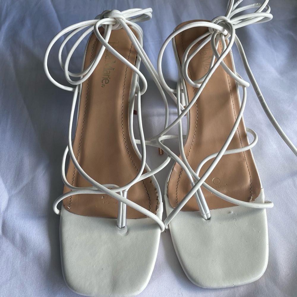 Bella Marie White Lace-Up Heels